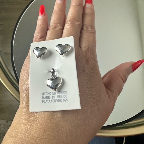 Silver 925 Set Earrings & Pendant Heart Taxco Valentine's Love Friends Couples - Picture 8 of 12